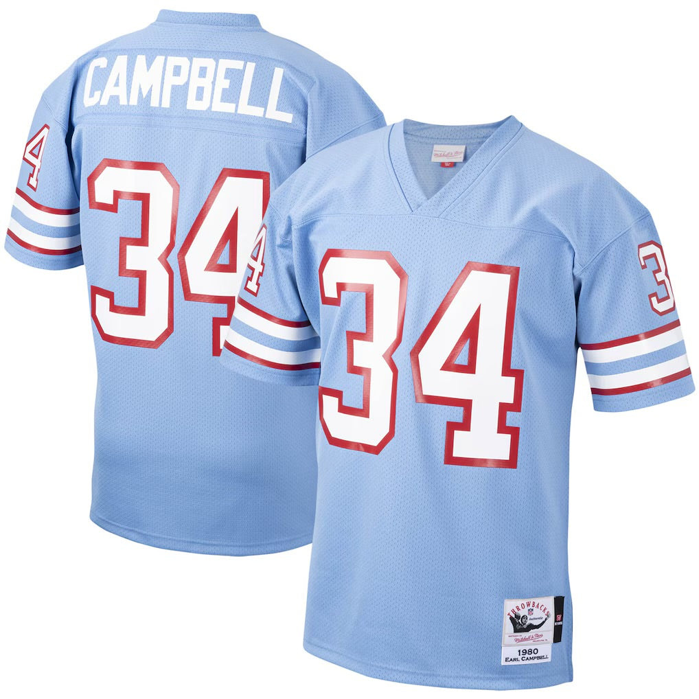 Earl Campbell Houston Texans Oilers Throwback Retired Player Jersey - Light Blue